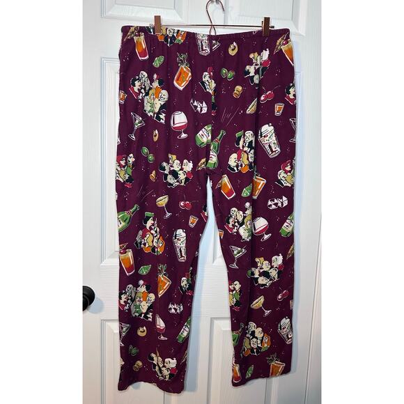 Nick & Nora Sleepwear Pants Mens XL Maroon Retro Cocktail Print Pajama Bottoms - Picture 6 of 6